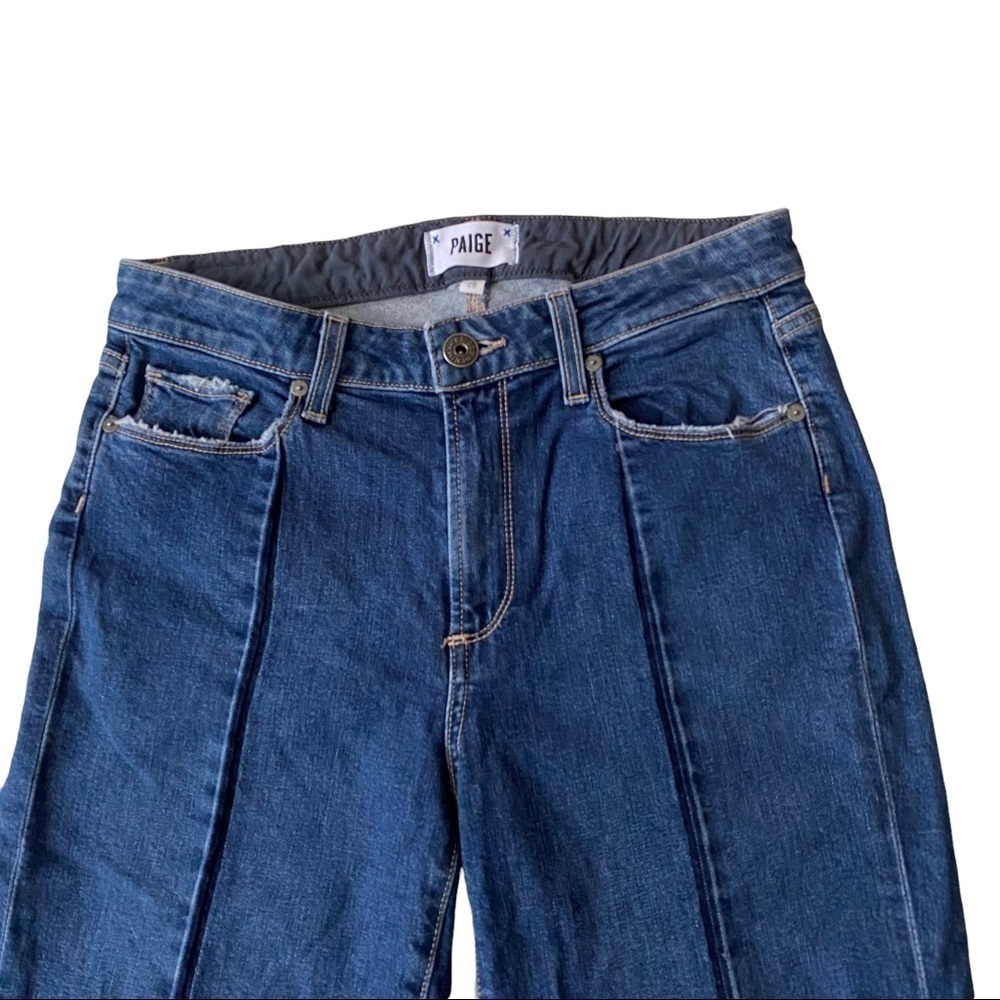 Paige Julia Medium Wash Felice Seamed Distressed Uneven Raw Hem Denim Jean 28x28 - Picture 4 of 14